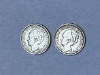 2 pièces en argent (Pays-Bas, Wilhelmina, 10 cents, 1941 et, Série, Reine Wilhelmine, Enlèvement ou Envoi, Argent