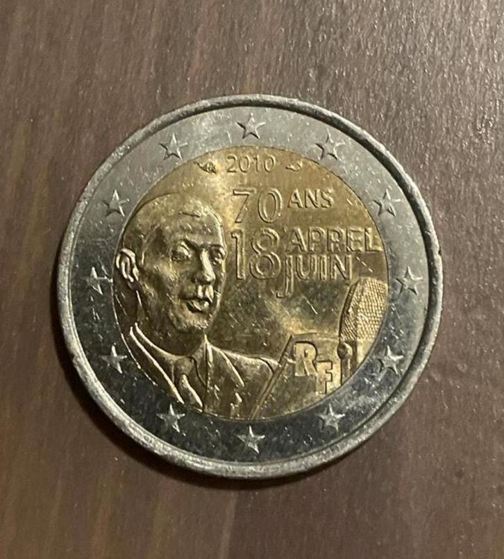 2 euro Frankrijk 2010 Charles de Gaulle 🇨🇵, Postzegels en Munten, Munten | Europa | Euromunten, Losse munt, 2 euro, Frankrijk