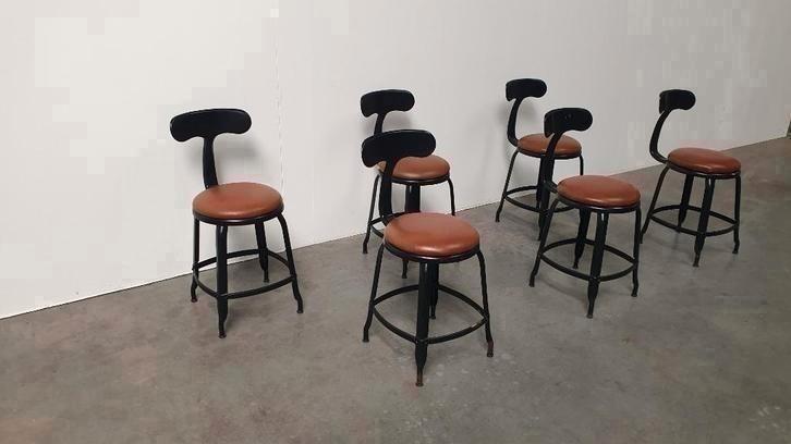 Chaise Nicolle 6x franse industriële metalen design stoelen, Maison & Meubles, Chaises, Utilisé, Cinq, Six Chaises ou plus, Synthétique