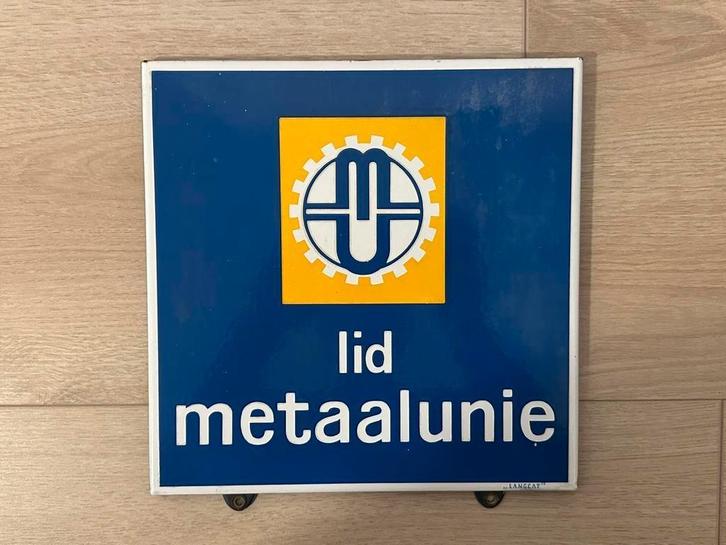 Panneau publicitaire en émail Metaalunie - Langcat, Collections, Marques & Objets publicitaires, Comme neuf, Panneau publicitaire