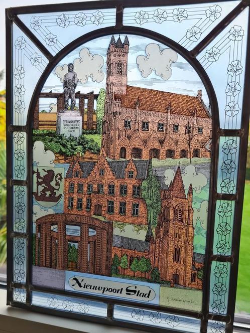 glas in loodraam STAD NIEUWPOORT, Antiek en Kunst, Antiek | Glaswerk en Kristal, Ophalen