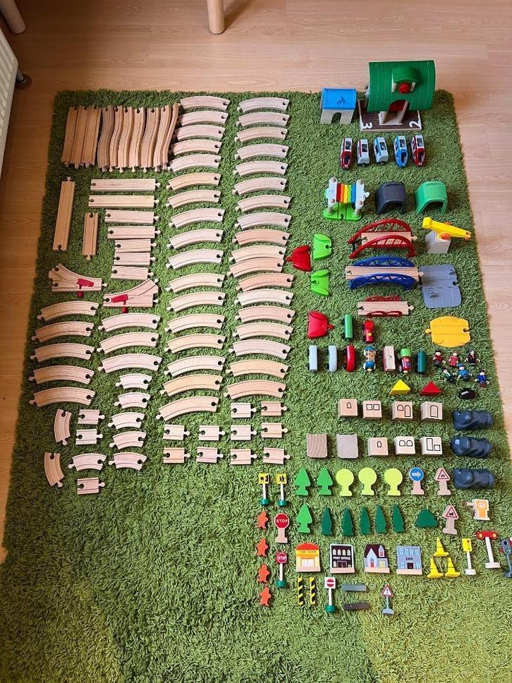 Houten speelgoedtrein groot pakket, Kinderen en Baby's, Speelgoed | Houten speelgoed, Gebruikt, Overige typen, Ophalen