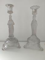 2 glazen kandelaars antiek Jezus Maria, Antiek en Kunst, Ophalen of Verzenden