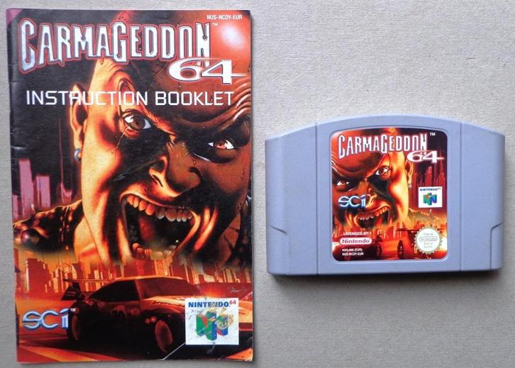 Carmageddon 64 voor de Nintendo 64 + boekje, Games en Spelcomputers, Games | Nintendo 64, Gebruikt, Ophalen of Verzenden