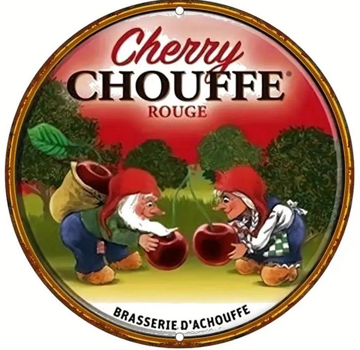 Panneau pub en bois Cherry Chouffe - Mancave vintage rétro, Collections, Marques & Objets publicitaires, Comme neuf, Panneau publicitaire