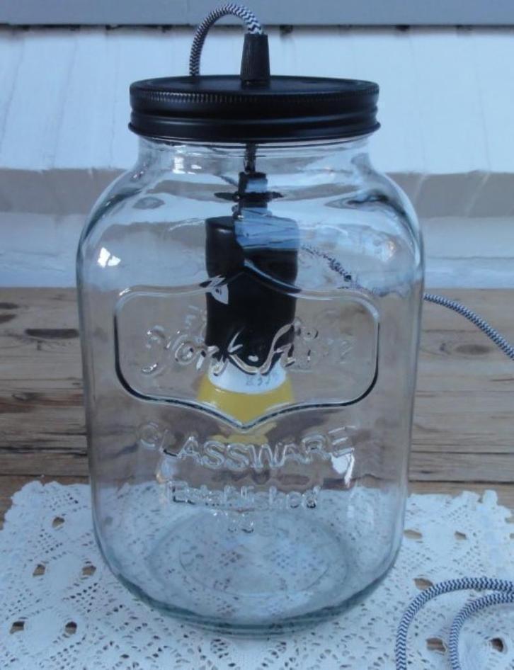 Vintage stijl grote glazen pot, tafellamp, strijkijzer snoer, Huis en Inrichting, Lampen | Tafellampen, Gebruikt, Minder dan 50 cm