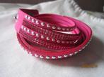 Bracelet rose double tour avec strass, Handtassen en Accessoires, Armbanden, Gebruikt, Verzenden, Kunststof of Plastic, Roze