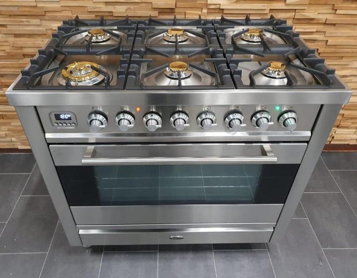 🔥Luxe Boretti Fornuis 90cm rvs + rvs  300°  oven 6 pits, Elektronische apparatuur, Fornuizen, Zo goed als nieuw, Vrijstaand, Gas