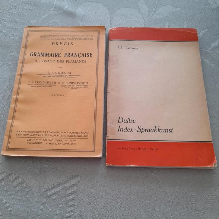 2 oude leerboeken Duits en Frans., Antiek en Kunst, Antiek | Boeken en Manuscripten, Ophalen of Verzenden