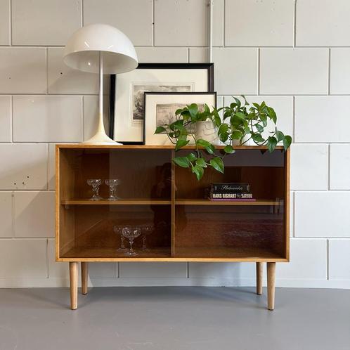 - Vintage vitrinekast, eiken, Deens -, Huis en Inrichting, Kasten | Vitrinekasten, Ophalen of Verzenden