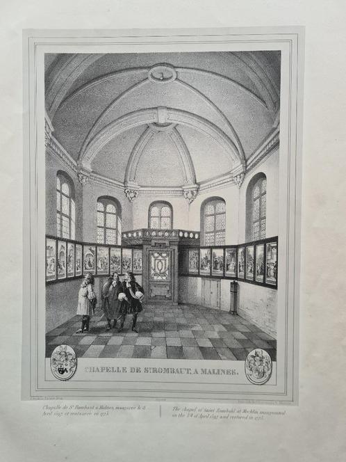 1847 - Mechelen / voormalige Sint-Romboutskapel 42 x 53 cm, Antiek en Kunst, Kunst | Etsen en Gravures, Verzenden