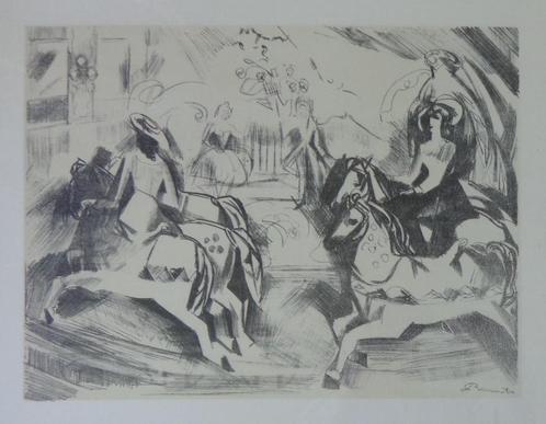 LEO BERVOETS / PAARDEN IN HET CIRCUS / ZW-W LITHO / 48x57cm, Antiek en Kunst, Kunst | Litho's en Zeefdrukken, Ophalen of Verzenden