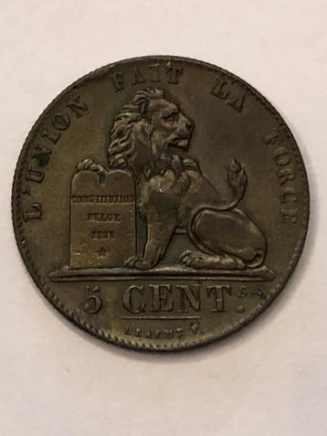 Munt België 5 cent koper Leopold I jaartal 1849 mooi