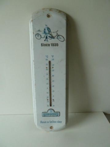 antieke fiets oldtimer   thermometer reclamebord no emaille