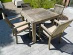 4 stoelen + tafel 1m x 1m, Tuin en Terras, Tuinsets en Loungesets, Ophalen, Zo goed als nieuw