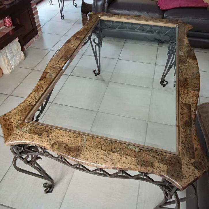 Tables en fer forgé et marqueterie avec vitre, Maison & Meubles, Tables | Tables à manger, Comme neuf, Verre, Métal, Enlèvement