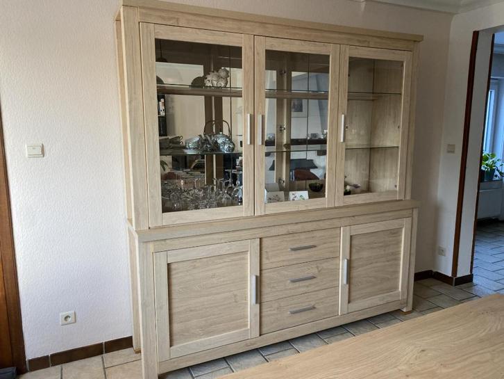 Muurkast/dressoir/vitrinekast in twee delen, Maison & Meubles, Armoires | Dressoirs, Utilisé, 200 cm ou plus, 25 à 50 cm, Avec tiroir(s)