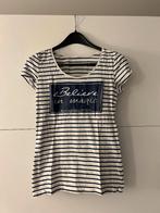 Witte T-shirt met strepen en tekst, Taille 42/44 (L), Manches courtes, Enlèvement ou Envoi, Comme neuf