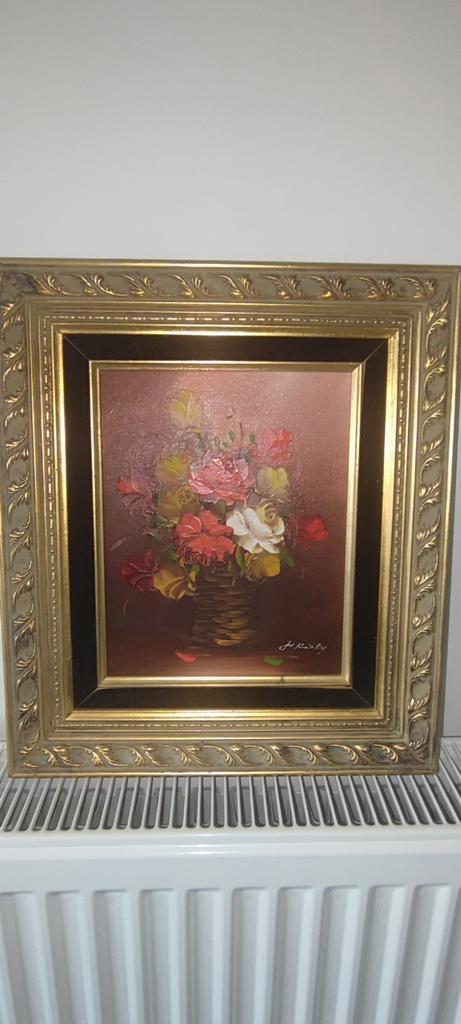 Olie schilderij op paneel stilleven gesigneerd, Antiek en Kunst, Kunst | Schilderijen | Klassiek, Ophalen of Verzenden