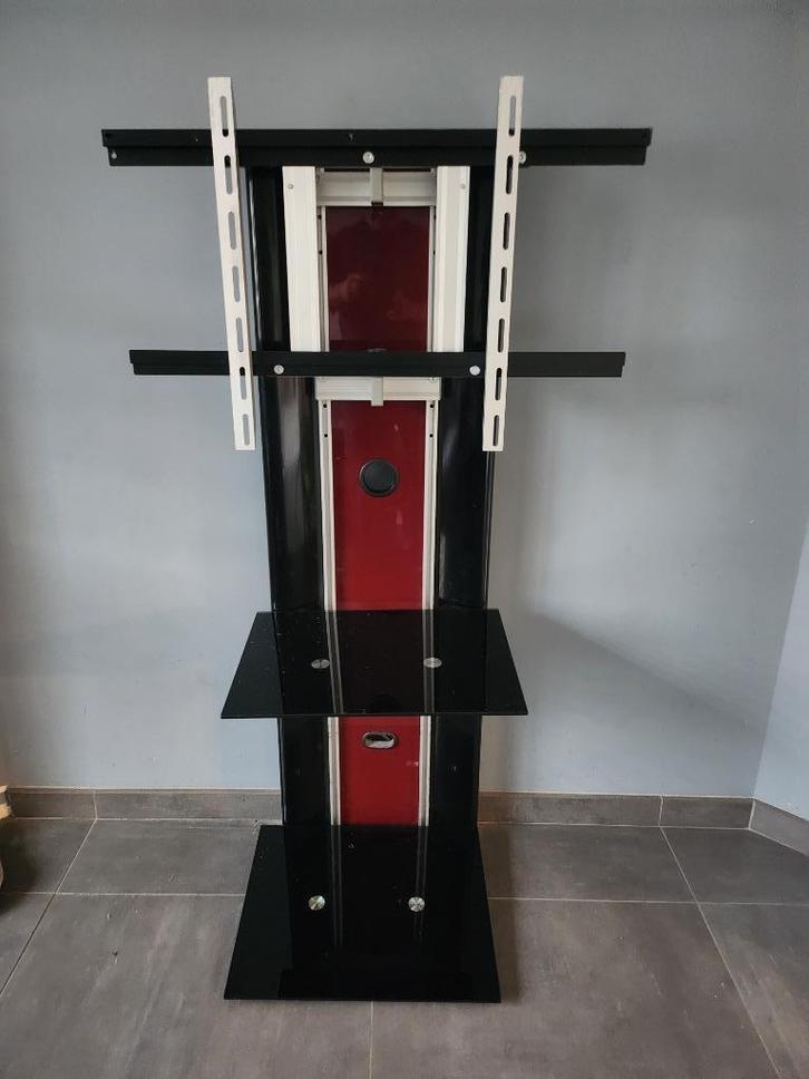 Moderne TV HOUDER MET GLAZEN LEGPLANKEN, Huis en Inrichting, Kasten |Televisiemeubels, Gebruikt, Glas, Metaal, Ophalen