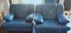 2 blauwe leren  fauteuils, Huis en Inrichting, Fauteuils, Ophalen, Gebruikt