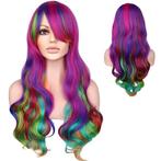 Carnaval pruik lang haar met krullen multi-color regenboog, Envoi, Neuf