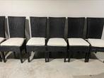 6x Zwarte riet stoelen en stoelkussens, Huis en Inrichting, Stoelen, Gebruikt, Ophalen