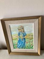 Schilderij meisje met boeket, Ophalen of Verzenden