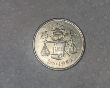 Mexicaanse munt van 25 Centavos uit 1952 — miljardenlegering beschikbaar voor biedingen
