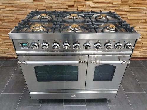 🔥Luxe Boretti Fornuis 90cm RVS + RVS 2 ovens 6 pits, Elektronische apparatuur, Fornuizen, Zo goed als nieuw, Vrijstaand, Gas