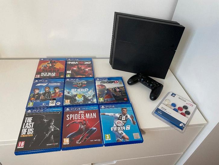 PS4 1 TB met controller + games + joystick-accessoire, Games en Spelcomputers, Spelcomputers | Sony PlayStation 4, Gebruikt, Original