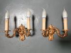 Antieke set van 2 bronzen amplieken / wandlampen, Antiek en Kunst, Antiek | Verlichting, Ophalen of Verzenden
