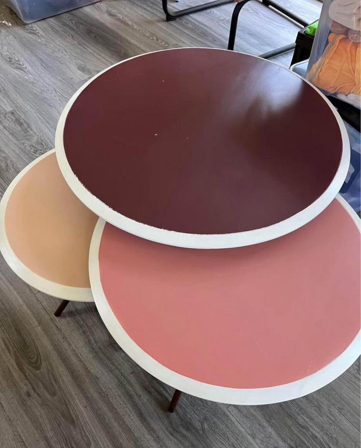 Bijzettafels (set), Huis en Inrichting, Tafels | Bijzettafels, Zo goed als nieuw, Rond, Hout, Ophalen