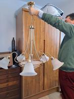 Koperen luster met matglazen kapjes, Antiek en Kunst, Ophalen