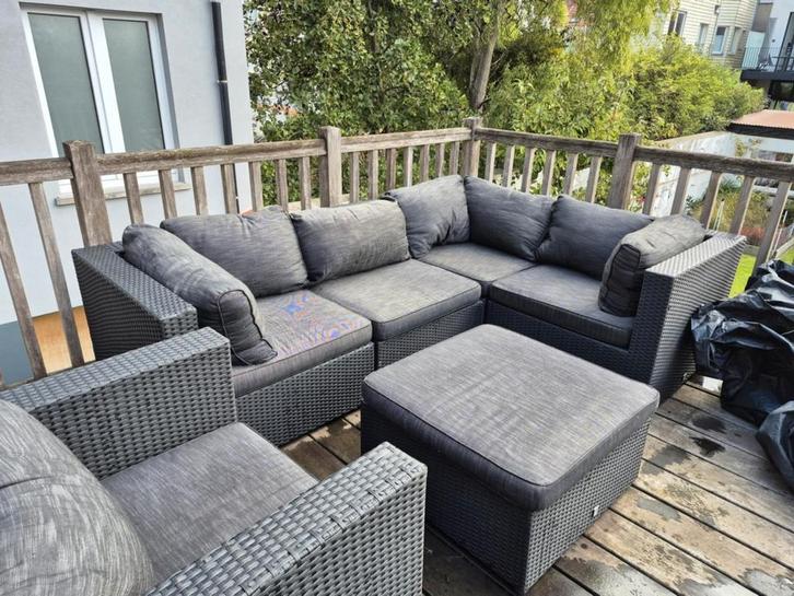 Loungeset in donkergrijze rattan in heel goede staat., Tuin en Terras, Tuinsets en Loungesets, Zo goed als nieuw, Loungeset, Ophalen