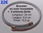Bracelet acier inoxydable tressé, embouts dorés, 20 cm, neuf, Enlèvement ou Envoi, Neuf, Argent, Acier