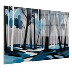 Forêt abstraite avec peinture sur verre bleue et noire 105x7, 100 à 125 cm, Envoi, Création originale, 50 à 75 cm
