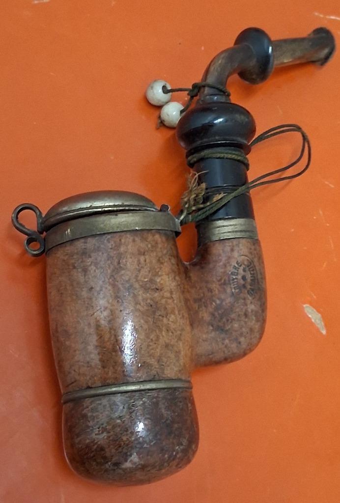 antieke Bruyere pijp met keramieken kralen, Verzamelen, Rookartikelen, Aanstekers en Luciferdoosjes, Ophalen of Verzenden