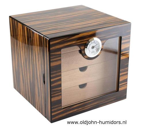 KABINET HUMIDOR 4 LADEN MACASSAR FINISH 100 SIGAREN      h82, Verzamelen, Rookartikelen, Aanstekers en Luciferdoosjes, Nieuw, Tabaksdoos of Verpakking