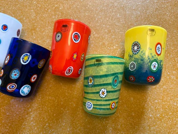 6 murano glazen, Italy, Il Vetro dei dogi, desing glaswerk, Verzamelen, Glas en Drinkglazen, Zo goed als nieuw, Overige typen