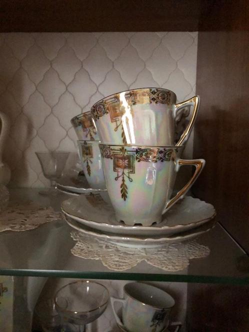 Service à thé café irisé ancien début 20ème siècle, Collections, Porcelaine, Cristal & Couverts, Comme neuf, Service complet, Porcelaine