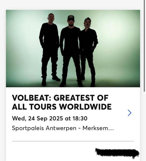 2x Platinum Tickets “Volbeat” - Sportpaleis Antwerpen, Tickets en Kaartjes, Concerten | Rock en Metal, Twee personen, September