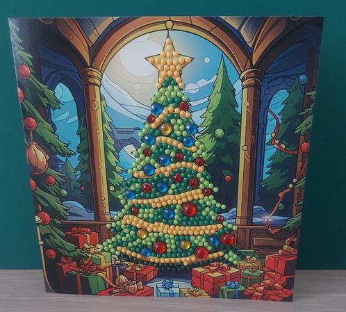 Vierkante wenskaart met strass steentjes (19), Diversen, Kerst, Nieuw, Ophalen of Verzenden
