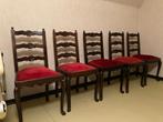 Massief eiken/stoffen stoelen (5x), Ophalen, Gebruikt, Hout