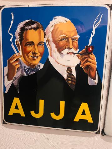 Ajja vader en zoon emaille reclamebord Brux 1951
