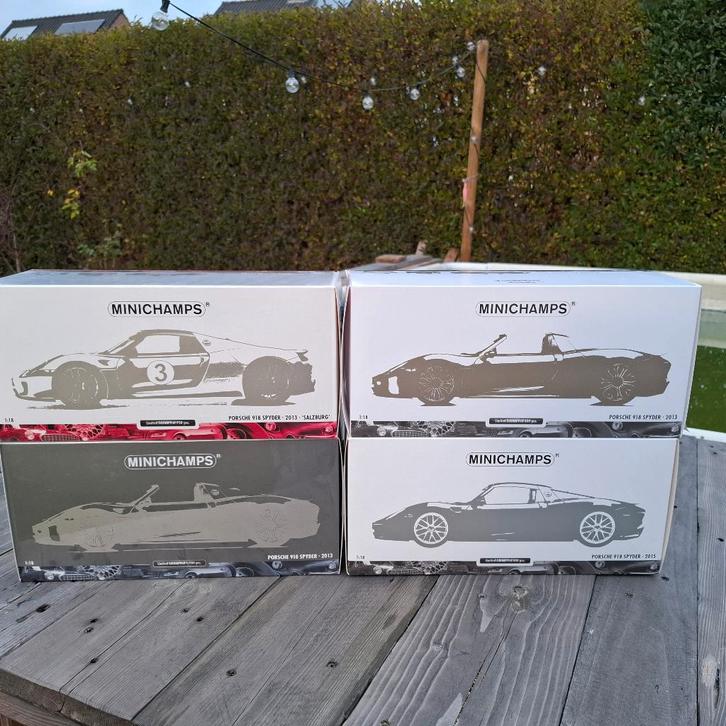 4 x 1/18 Minichamps Porsche 918 Spyder, Hobby en Vrije tijd, Modelauto's | 1:18, Nieuw, Auto, MiniChamps, Ophalen of Verzenden