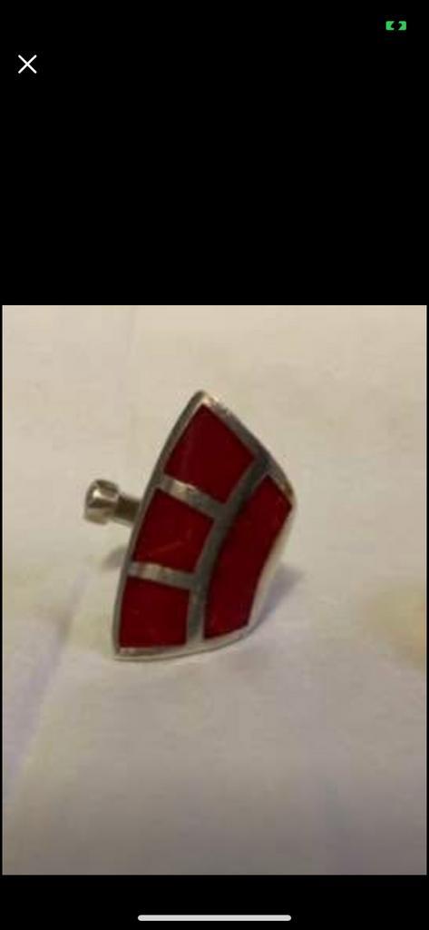 Bague en argent et nacre rouge, Handtassen en Accessoires, Ringen, Zo goed als nieuw, Rood, Zilver, Ophalen