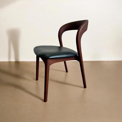 Chaise de salle à manger en bois avec cuir noir (plusieurs e, Antiquités & Art, Antiquités | Meubles | Chaises & Canapés, Enlèvement ou Envoi