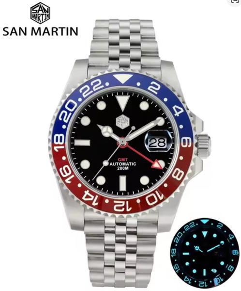 Pepsi San Martin GMT 40mm, Handtassen en Accessoires, Horloges | Heren, Zo goed als nieuw, Polshorloge, Overige merken, Staal