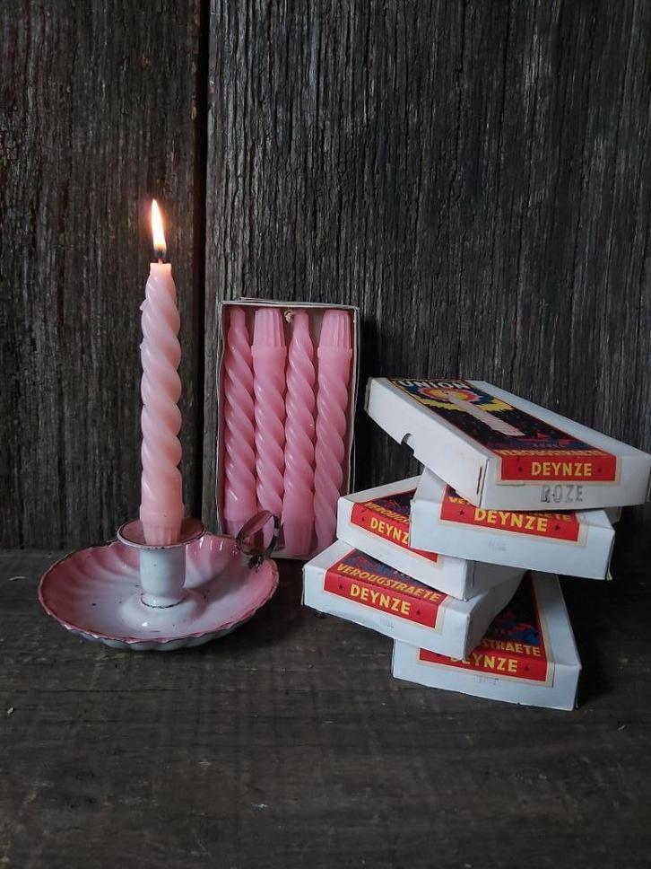 8 doosjes oude zachtroze gedraaide kaarsen UNION, Huis en Inrichting, Woonaccessoires | Kandelaars en Kaarsen, Kaars, Minder dan 25 cm